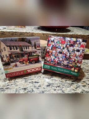Holiday 1000-Piece Jigsaw Puzzle Bundle - Red Vintage Truck & Nutcracker Collage